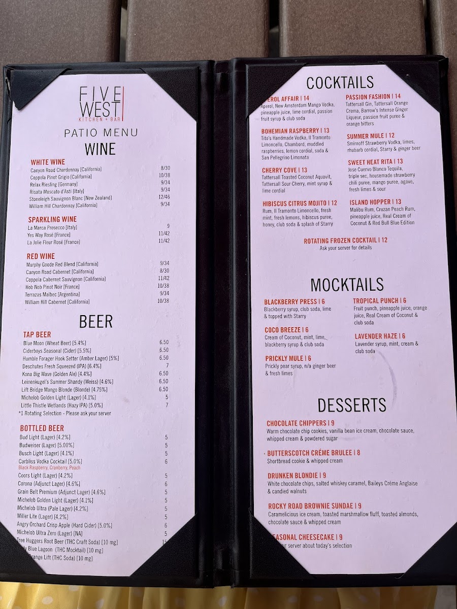 Five West Menu - Image 3